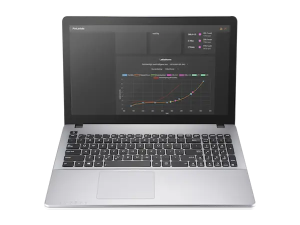 Screenshot of ProLactate's threshold data table displayed on a laptop.